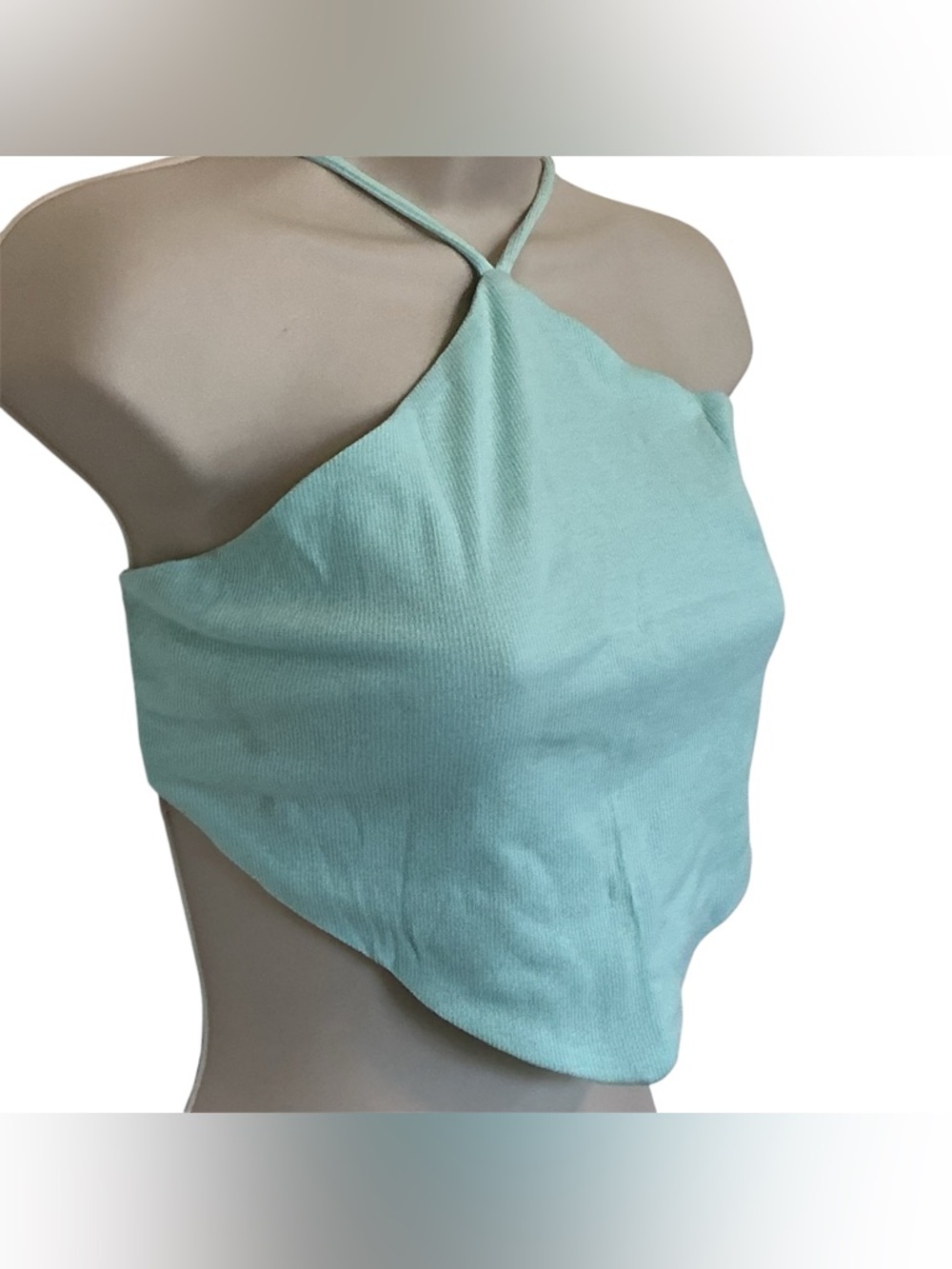 NWT Hey Babe Mint Ribbed Halter Top Medium Handkerchief Hem Cropped